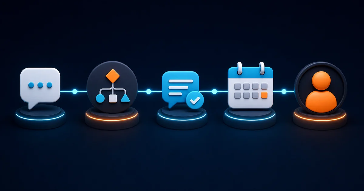 Fluxo visual de mensagem, classificação, resposta, agenda e passagem para atendimento humano.